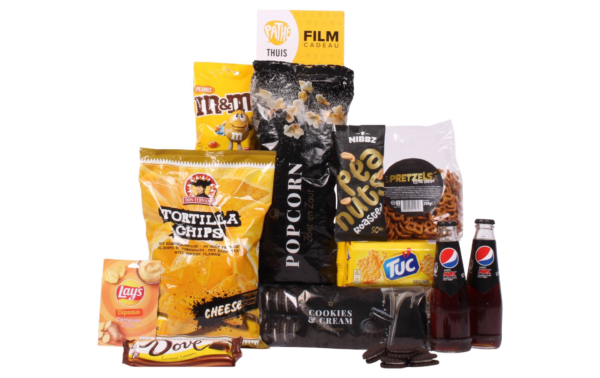 Bioscoop kerstpakket met popcorn, snacks en filmavond cadeaubon